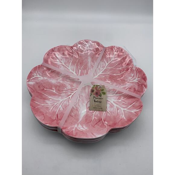 NEW Primrose Vintage Melamine Pink Lettuce Cabbage Leaf Plates 11" Size Set of 4 - Picture 2 of 8